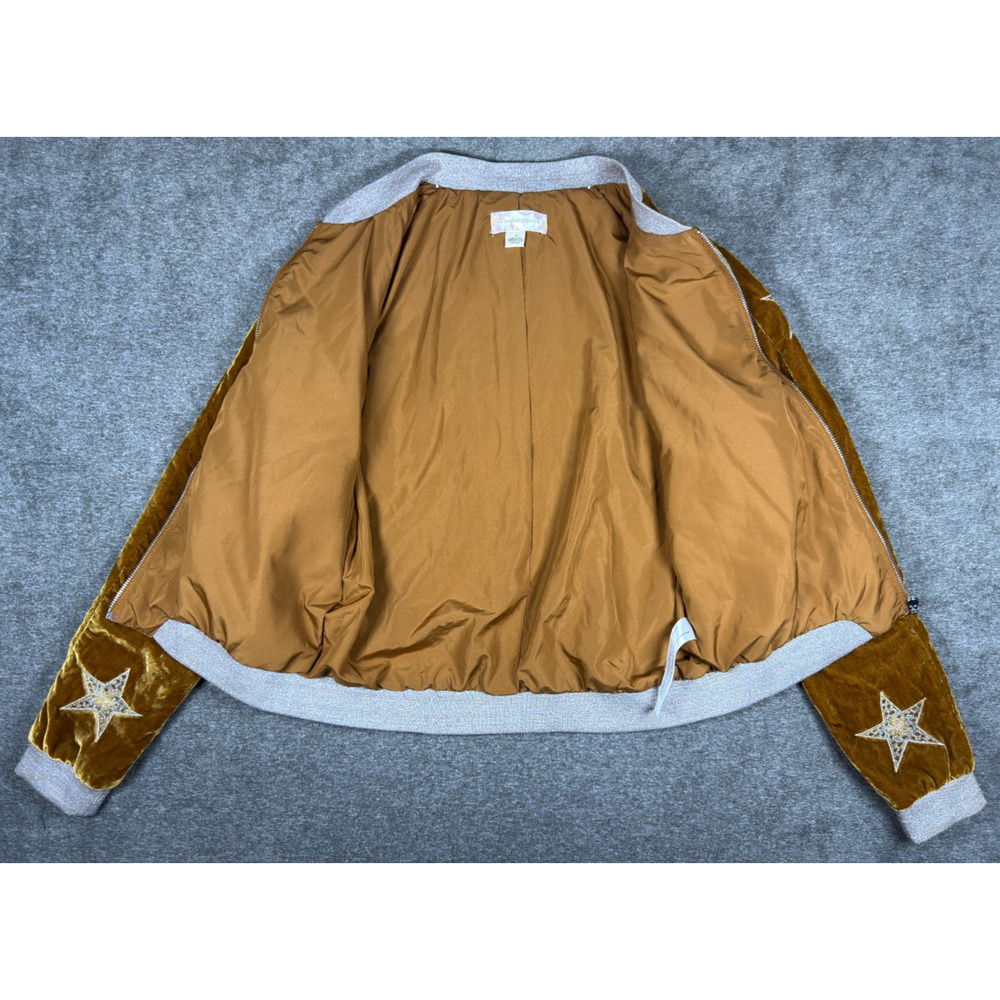 Band of Gypsies L'Astra Gold Velvet Star Embroidered Bomber Jacket Women S Boho - Picture 3 of 10